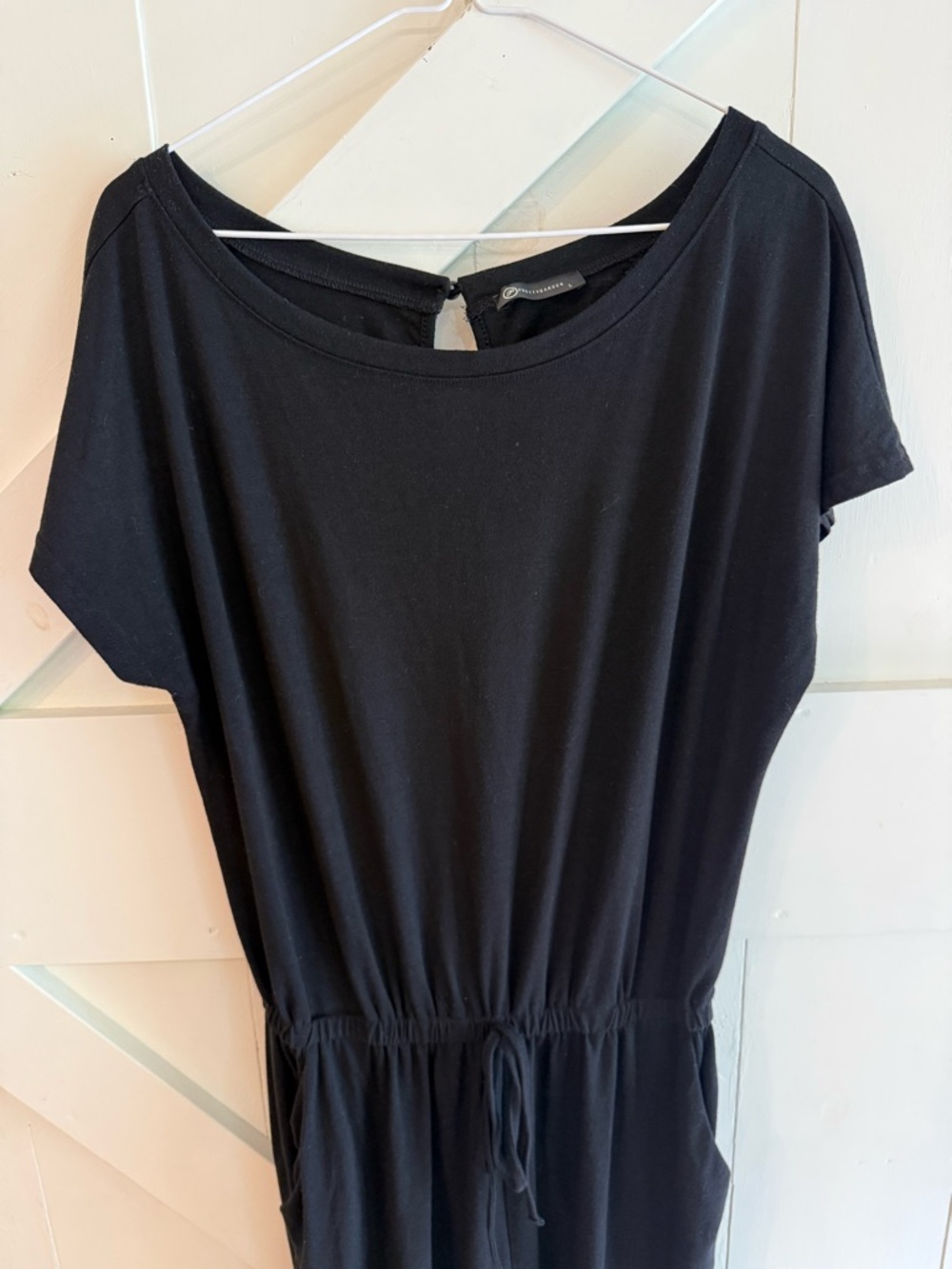 PrettyGarden Black Short Sleeve Jogger Jumpsuit Romper Large Drawstring Waist
